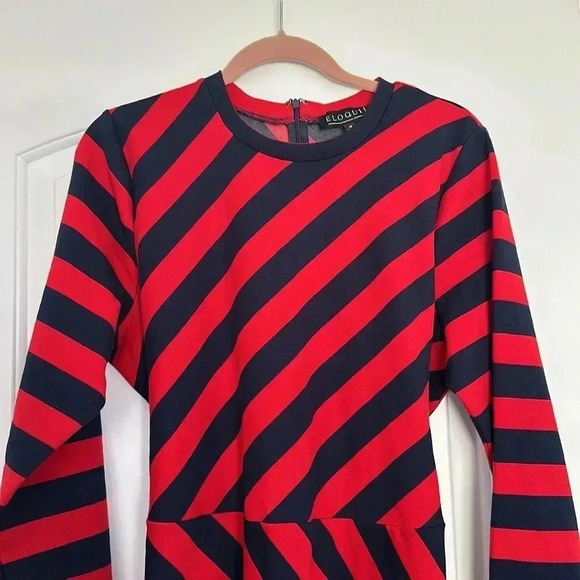Eloquii Navy Blue and Red Stripe Asymmetrical Knit Dress Plus Sz 18 - Picture 6 of 11